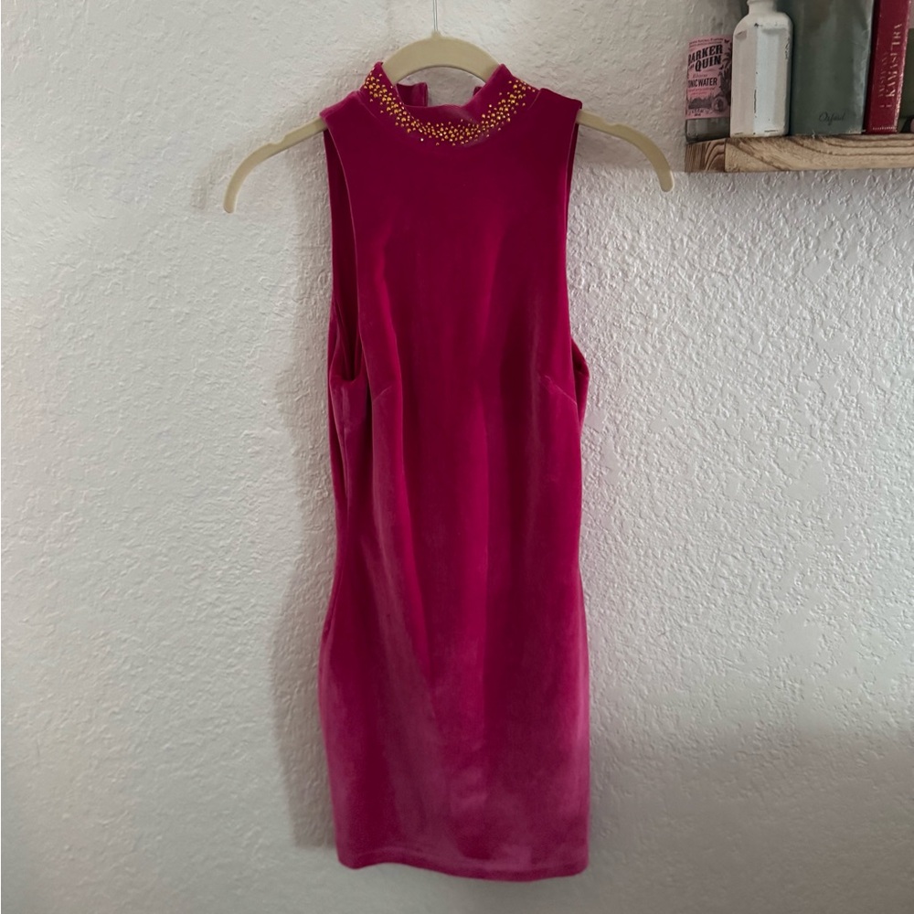 Vintage Velour Hot Pink Sleeveless Dress